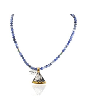 Arrow Wave 12kt Gold Filled and .925 Sterling Silver Handmade Certified Authentic Navajo Natural Turquoise Lapis Native American Necklace 740103-28-10225