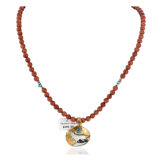 Wolf 12kt Gold Filled and .925 Sterling Silver Handmade Certified Authentic Navajo Natural Turquoise Goldstone Native American Necklace 740103-30-10225 Wolf 12kt Gold Filled and .925 Sterling Silver Handmade Certified Authentic Navajo Natural Turquoise Goldstone Native American Necklace 740103-30-10225