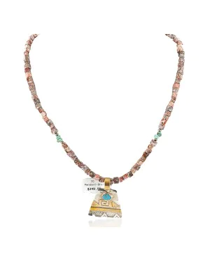 12kt Gold Filled and .925 Sterling Silver Handmade Navajo Turquoise Jasper Native American Necklace 740103-63-7501003