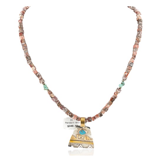 12kt Gold Filled and .925 Sterling Silver Handmade Certified Authentic Navajo Turquoise Jasper Native American Necklace 740103-63-7501003