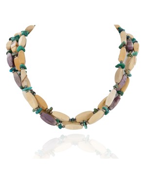 Certified Authentic 3 Strand Navajo .925 Sterling Silver Natural Turquoise Agate Native American Necklace 750106-101