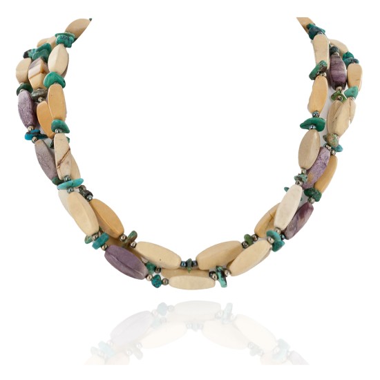 Certified Authentic 3 Strand Navajo .925 Sterling Silver Natural Turquoise Agate Native American Necklace 750106-101