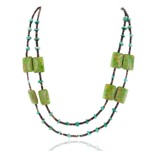 2 Strand .925 Sterling Silver Certified Authentic Navajo Composite Gaspeite Natural Green Agate Native American Necklace 750136-91