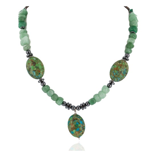 Certified Authentic Navajo .925 Sterling Silver Turquoise Jade Hematite Native American Necklace 750199-10 Certified Authentic Navajo .925 Sterling Silver Turquoise Jade Hematite Native American Necklace 750199-10
