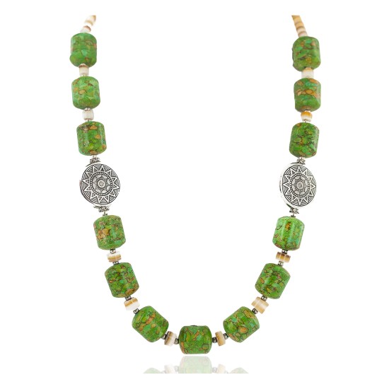 .925 Sterling Silver Certified Authentic Navajo Gaspeite Native American Necklace 750230-4