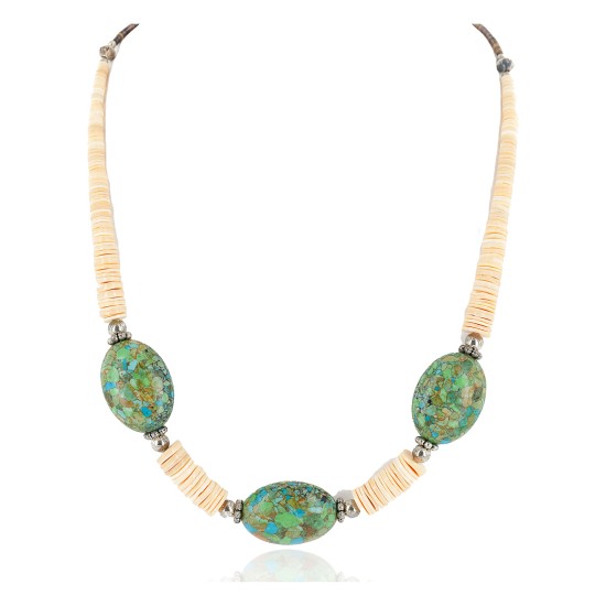 Certified Authentic Navajo .925 Sterling Silver Composite Gaspeite Graduated Melon Shell Native American Necklace 790106-105