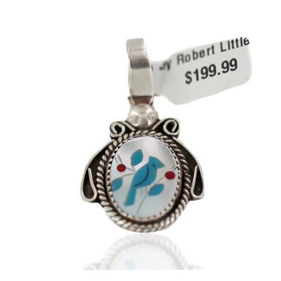Bird .925 Sterling Silver Certified Authentic Navajo Inlaid Coral Natural Mother of Pearl Turquoise Native American Pendant 94002 Bird .925 Sterling Silver Certified Authentic Navajo Inlaid Coral Natural Mother of Pearl Turquoise Native American Pendant 94002