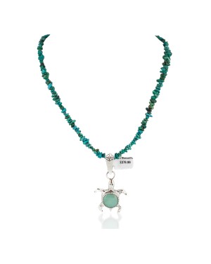 .925 Sterling Silver Toad Handmade Certified Authentic Navajo Turquoise Native American Necklace 94012-25301