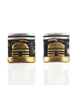 12kt Gold Filled and .925 Sterling Silver Handmade Hogan Certified Authentic Navajo Native American Stud Earrings 97004