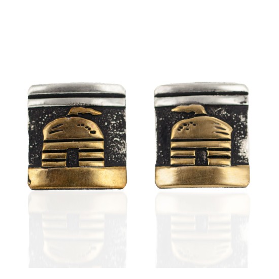 12kt Gold Filled and .925 Sterling Silver Handmade Hogan Certified Authentic Navajo Native American Stud Earrings 97004