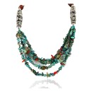 4 Strand Navajo .925 Sterling Silver and Turquoise and Coral Native American Necklace 15958