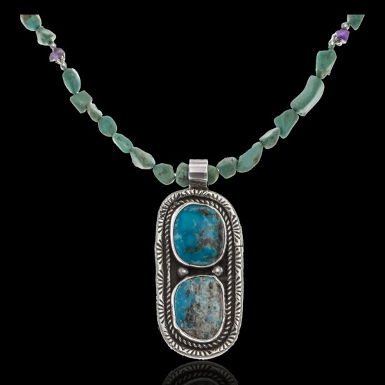 Large Handmade Certified Authentic Navajo .925 Sterling Silver Natural Turquoise Native American Necklace & Pendant 370924290263