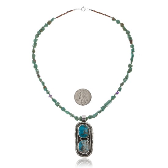 Large Handmade Certified Authentic Navajo .925 Sterling Silver Natural Turquoise Native American Necklace & Pendant 370924290263