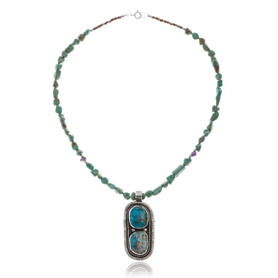 Large Handmade Certified Authentic Navajo .925 Sterling Silver Natural Turquoise Native American Necklace & Pendant 370924290263