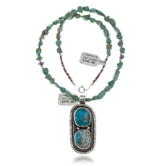 Large Handmade Certified Authentic Navajo .925 Sterling Silver Natural Turquoise Native American Necklace & Pendant 370924290263