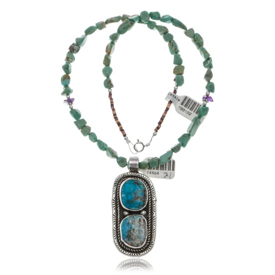 Large Handmade Certified Authentic Navajo .925 Sterling Silver Natural Turquoise Native American Necklace & Pendant 370924290263