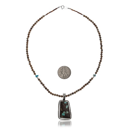 Large Handmade Certified Authentic Navajo .925 Sterling Silver Natural Jasper and Boulder Turquoise Native American Necklace and Pendant 390594947367