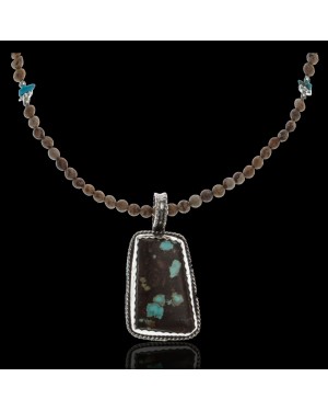 Large Handmade Certified Authentic Navajo .925 Sterling Silver Natural Jasper and Boulder Turquoise Native American Necklace and Pendant 390594947367