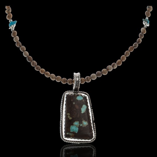 Large Handmade Certified Authentic Navajo .925 Sterling Silver Natural Jasper and Boulder Turquoise Native American Necklace and Pendant 390594947367