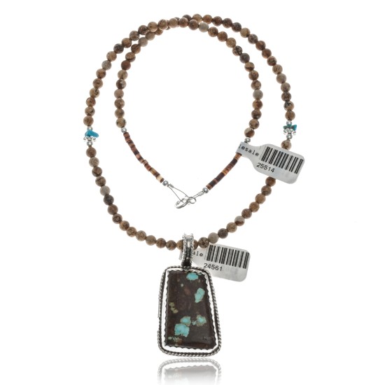 Large Handmade Certified Authentic Navajo .925 Sterling Silver Natural Jasper and Boulder Turquoise Native American Necklace and Pendant 390594947367