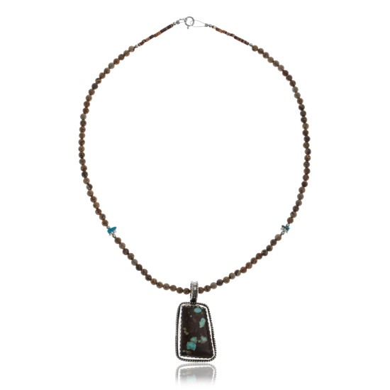 Large Handmade Certified Authentic Navajo .925 Sterling Silver Natural Jasper and Boulder Turquoise Native American Necklace and Pendant 390594947367
