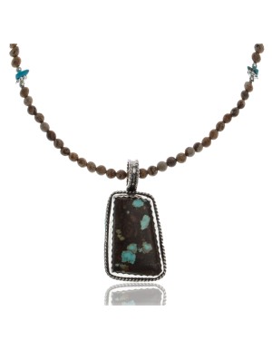 Large Handmade Certified Authentic Navajo .925 Sterling Silver Natural Jasper and Boulder Turquoise Native American Necklace and Pendant 390594947367