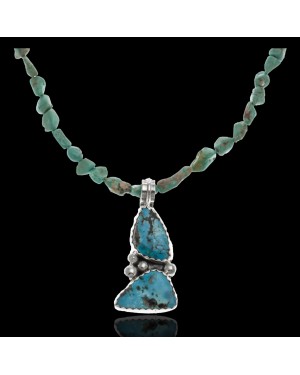 Large Handmade Certified Authentic Navajo .925 Sterling Silver Natural Turquoise Native American Necklace and Pendant 370989696342