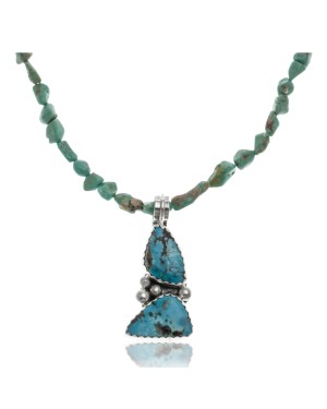 Large Handmade Certified Authentic Navajo .925 Sterling Silver Natural Turquoise Native American Necklace and Pendant 370989696342