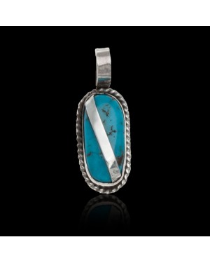 Handmade Certified Authentic Navajo .925 Sterling Silver Natural Turquoise Native American Pendant 12674-100