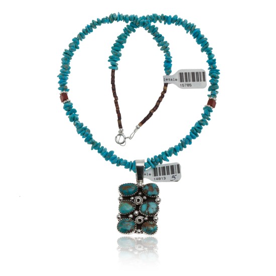 Handmade Multi Stone Certified Authentic Navajo .925 Sterling Silver Natural Turquoise and Jasper Native American Necklace & Pendant 390687063003