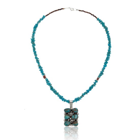 Handmade Multi Stone Certified Authentic Navajo .925 Sterling Silver Natural Turquoise and Jasper Native American Necklace & Pendant 390687063003