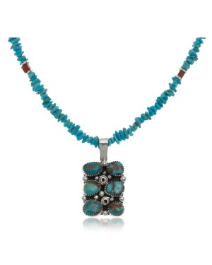 Handmade Multi Stone Certified Authentic Navajo .925 Sterling Silver Natural Turquoise and Jasper Native American Necklace & Pendant 390687063003