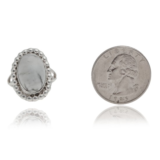 White Howlite .925 Sterling Silver Certified Authentic Navajo Native American Handmade Ring 26237