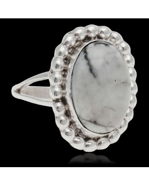 White Howlite .925 Sterling Silver Certified Authentic Navajo Native American Handmade Ring 26237