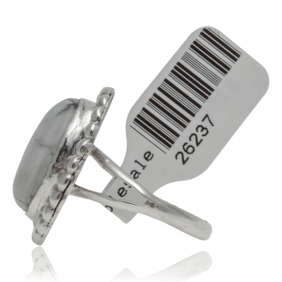 White Howlite .925 Sterling Silver Certified Authentic Navajo Native American Handmade Ring 26237