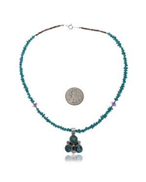 Handmade Certified Authentic Navajo .925 Sterling Silver Turquoise and Amethyst Native American Necklace 390688237998