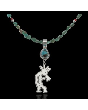 Handmade Kokopelli Certified Authentic Navajo .925 Sterling Silver Natural Turquoise, Coral Native American Necklace 390738901911