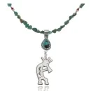 Handmade Kokopelli Navajo .925 Sterling Silver Natural Turquoise, Coral Native American Necklace 390738901911