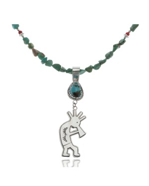 Handmade Kokopelli Certified Authentic Navajo .925 Sterling Silver Natural Turquoise, Coral Native American Necklace 390738901911