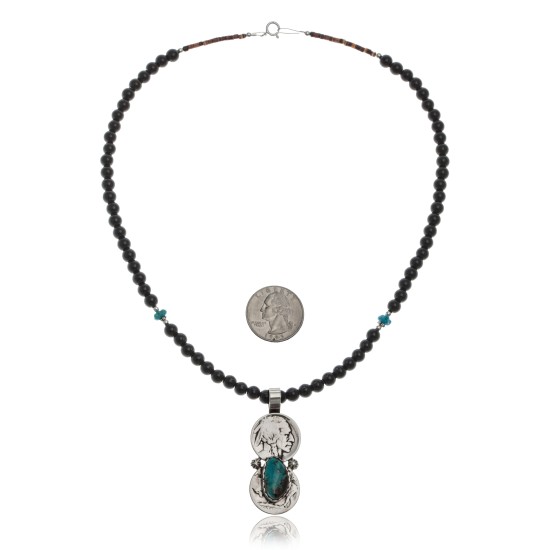 Vintage Style Old Buffalo Coin Certified Authentic Navajo .925 Sterling Silver Genuine Turquoise and Smokey Quartz Native American Necklace and Pendant 370983525279