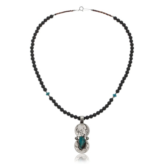 Vintage Style Old Buffalo Coin Certified Authentic Navajo .925 Sterling Silver Genuine Turquoise and Smokey Quartz Native American Necklace and Pendant 370983525279