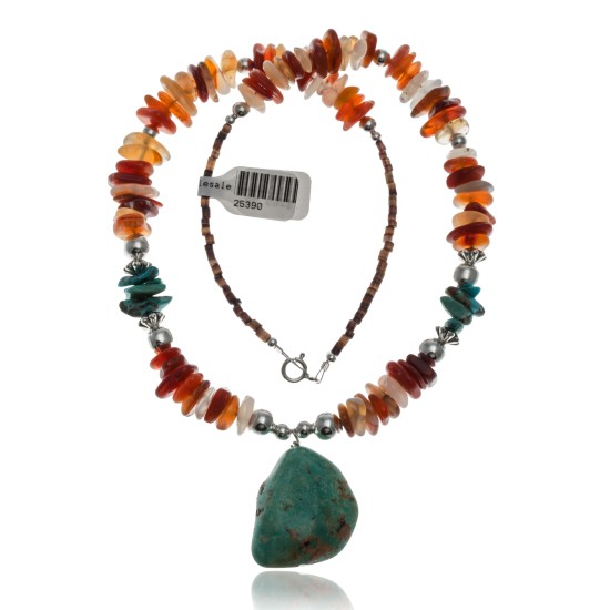 Large Certified Authentic Navajo Native .925 Sterling Silver Turquoise and Carnelian Native American Necklace 370812723044