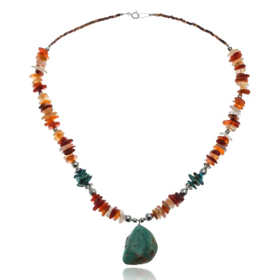 Large Certified Authentic Navajo Native .925 Sterling Silver Turquoise and Carnelian Native American Necklace 370812723044