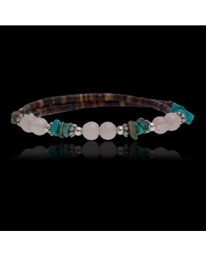 Certified Authentic Navajo Turquoise and Pink Quartz Native American Wrap Bracelet 12733-1