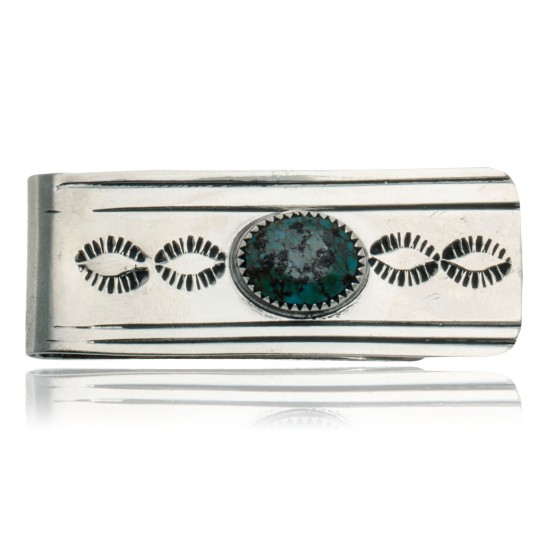 Handmade Sun Certified Authentic Navajo Nickel and .925 Sterling Silver Natural Turquoise Native American Money Clip 11238-8