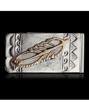 12kt Gold Filled and .925 Sterling Silver Feather Handmade Certified Authentic Navajo Native American Money Clip 11255