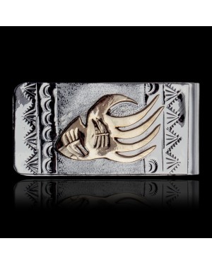12kt Gold Filled and .925 Sterling Silver Bear Paw Handmade Certified Authentic Navajo Native American Money Clip 11256