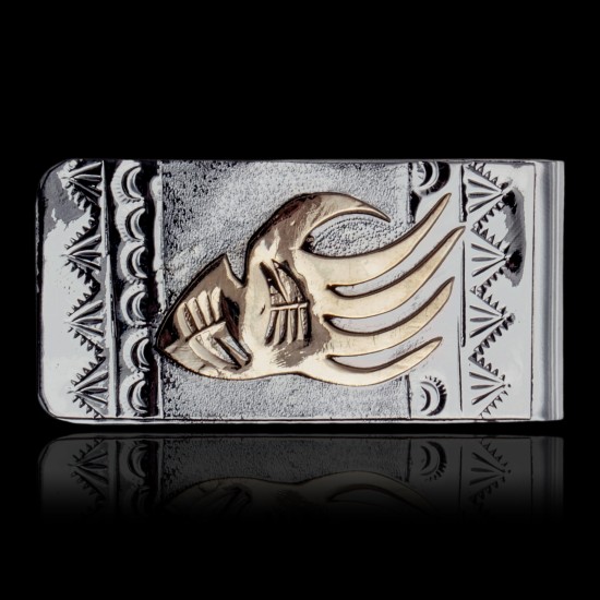 12kt Gold Filled and .925 Sterling Silver Bear Paw Handmade Certified Authentic Navajo Native American Money Clip 11256