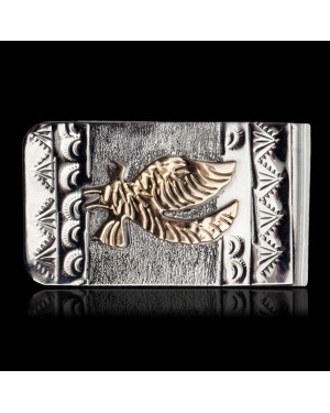12kt Gold Filled and .925 Sterling Silver Eagle Handmade Certified Authentic Navajo Native American Money Clip 11258