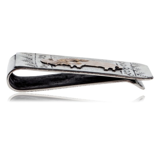 12kt Gold Filled and .925 Sterling Silver Buffalo and Mountain Handmade Certified Authentic Navajo Native American Money Clip 11259-2